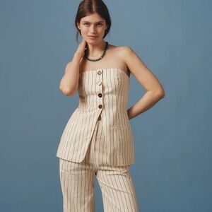 Simon Miller Beige Pin Striped Strapless Top